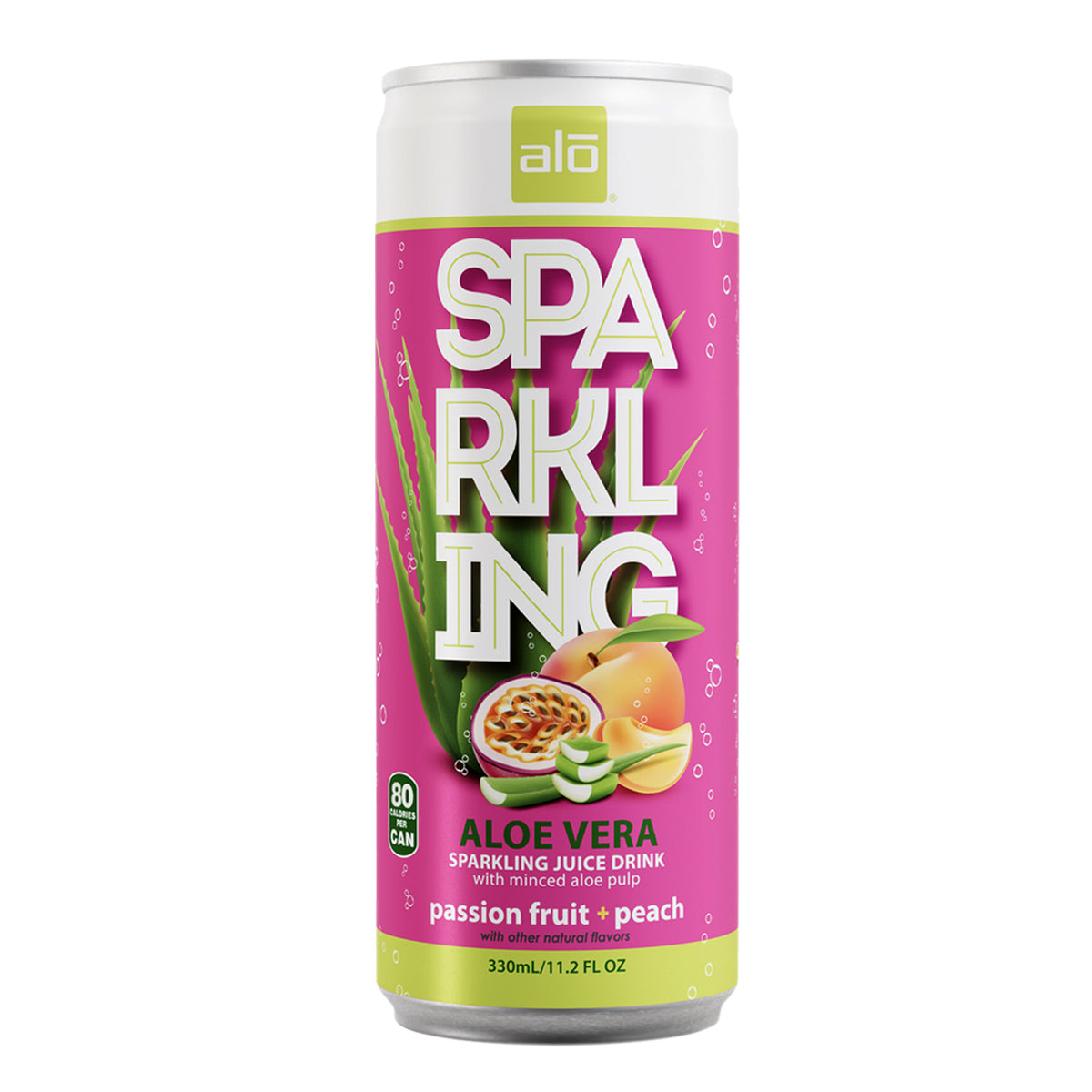 alo pink ALO Sparkling Passion Fruit & Peach Carbonated Aloe Vera Juice Drink