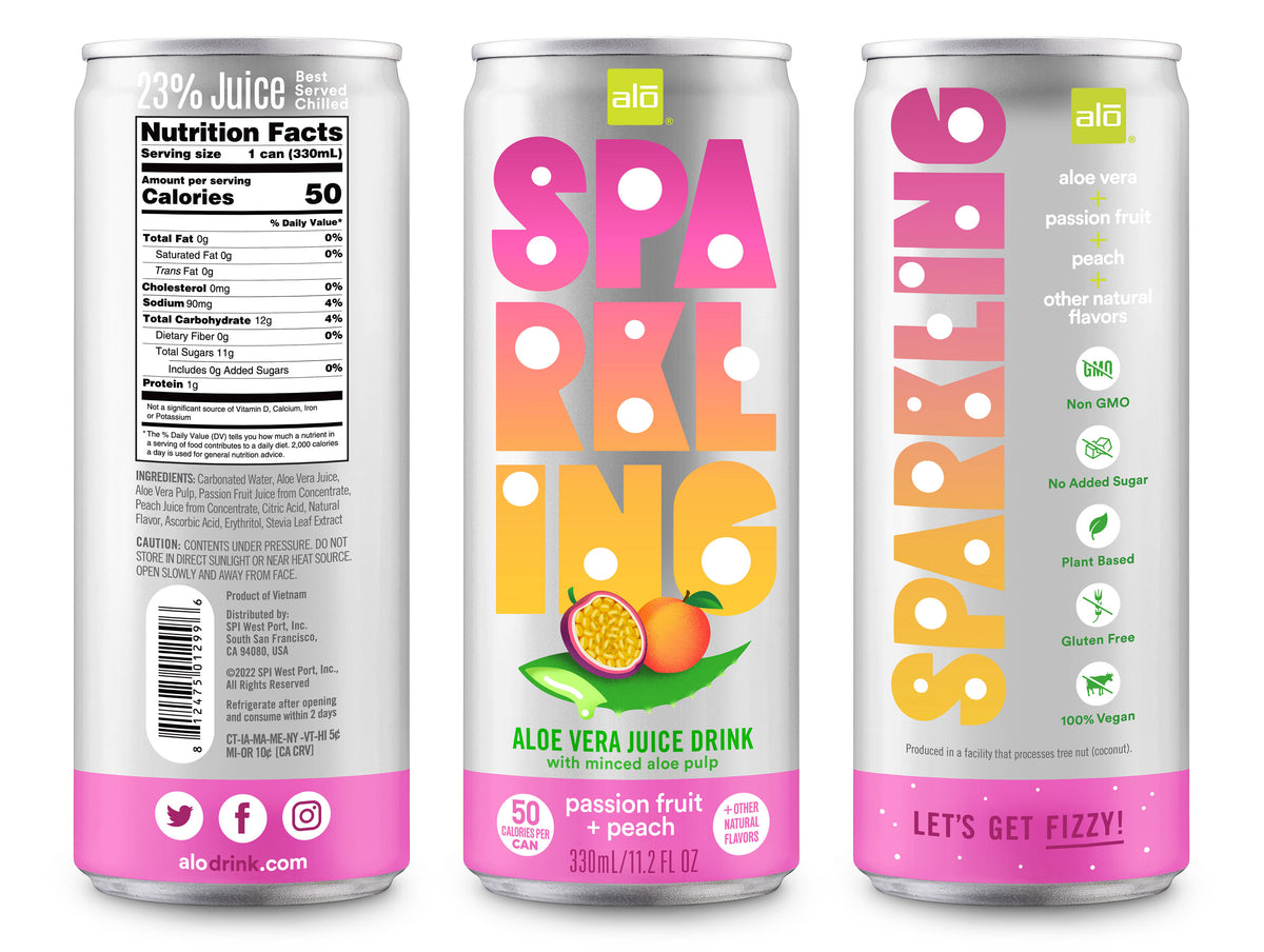 ALO Sparkling Passion Fruit & Peach Carbonated Aloe Vera Juice Drink