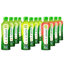 Load image into Gallery viewer, ALO Aloe Vera Juice | 16.9 fl oz, Pack of 12 | 3-Flavor Variety Pack | ALLURE, COMFORT, EXPOSED Plant-Based Drink