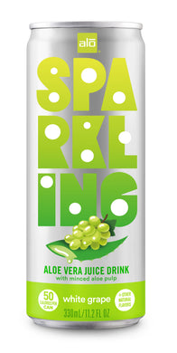 ALO Sparkling White Grape Carbonated Aloe Vera Juice Drink | 330ml, Pack of 12