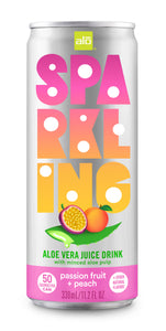 ALO Sparkling Passion Fruit & Peach Carbonated Aloe Vera Juice Drink | 330 ml, Pack of 12